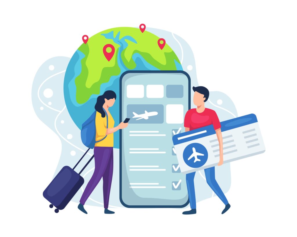 航空券予約と航空券のイラスト